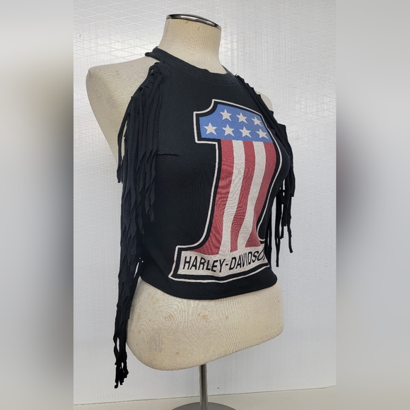 Harley Davidson Fringe Halter Top Upcycled - Picture 2 of 6